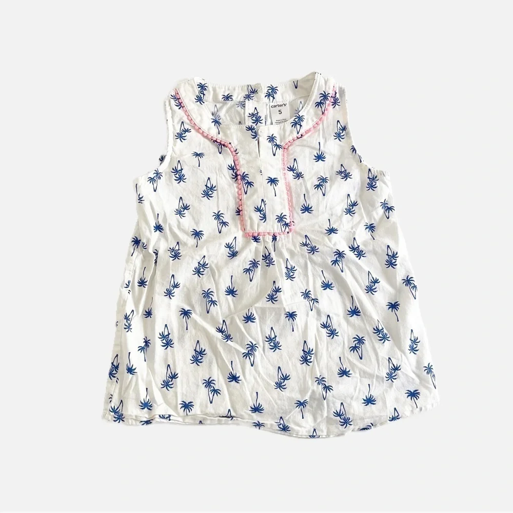 CARTER’S Girl’s Sleeveless Palm Tree Collared Top - Size 5